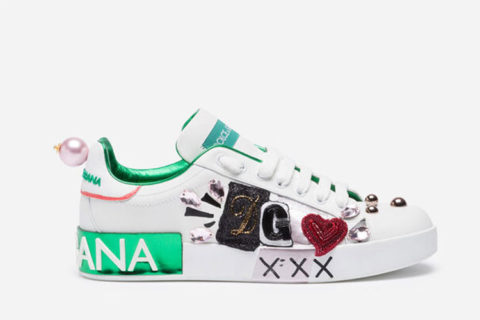 Dolce & Gabbana Portofino Sneakers Wit-Groen Dolce & Gabbana Portofino Sneakers Wit-Groen