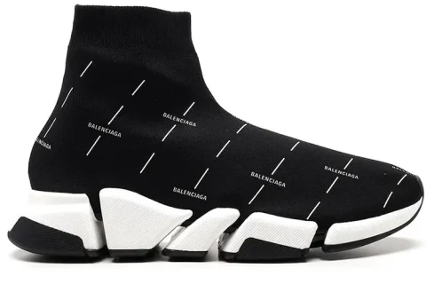 Balenciaga Speed Trainers 2.0 all over logo Zwart/Wit