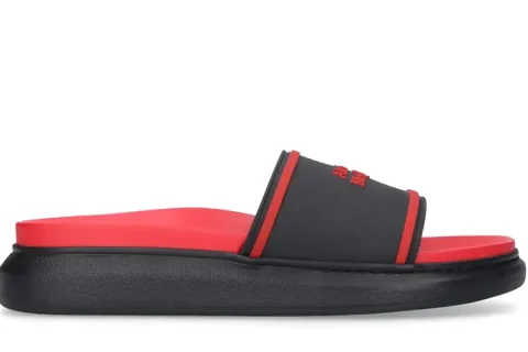Alexander McQueen Hybride Oversized Signature Slippers Rood-Zwart