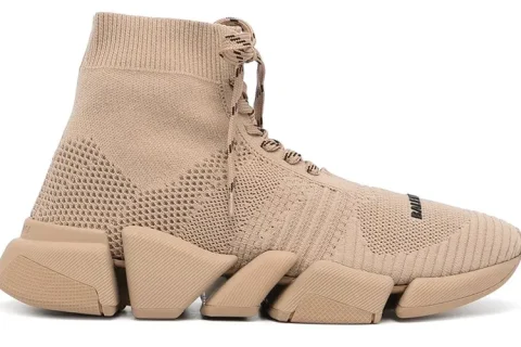 Balenciaga Speed Trainers 2.0 Lace Up Clear Sole Beige