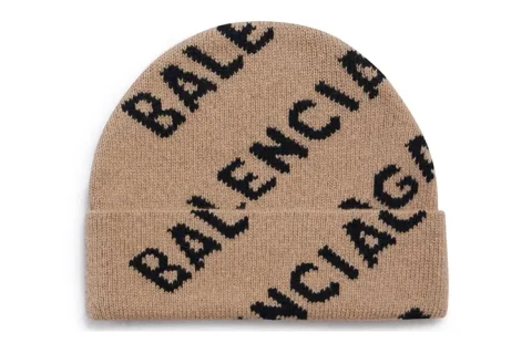 Balenciaga Allover Logo Beanie Muts Beige Balenciaga Allover Logo Beanie Muts Beige