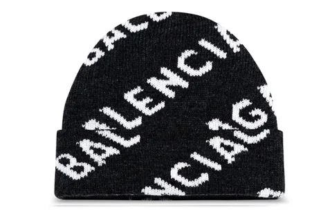 Balenciaga Allover Logo Beanie Muts Zwart Balenciaga Allover Logo Beanie Muts Zwart
