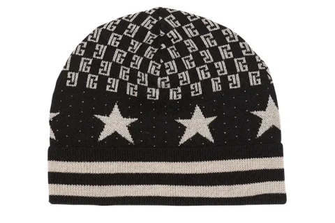 Balmain Mini Monogram Stars Beanie Muts Zwart Balmain Mini Monogram Stars Beanie Muts Zwart