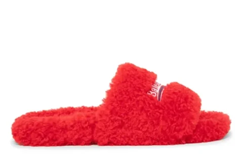 Balenciaga Furry Slippers Rood