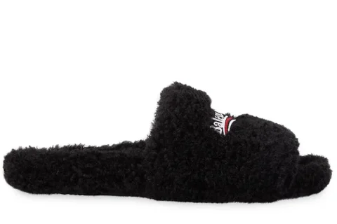 Balenciaga Furry Slippers Zwart