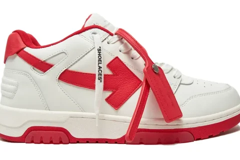 Off-White Out Of Office Low OOO Sneaker Wit-Rood