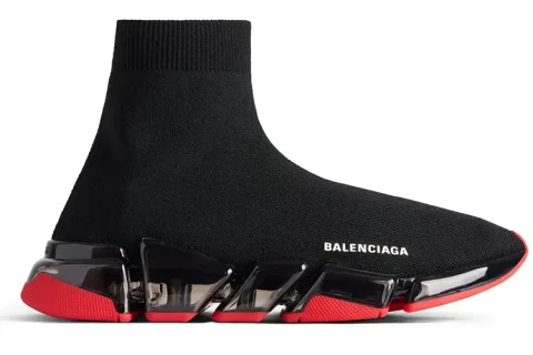 Balenciaga Speed 2.0 Full Clear Sole Recycled Knit Zwart-Rood