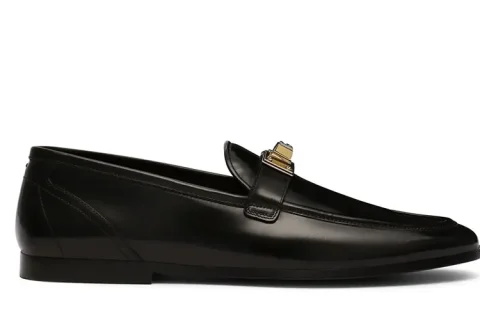 Dolce &Gabbana Lederen Logo Applicatie Instapper Zwart Dolce &Gabbana Lederen Logo Applicatie Instapper Zwart