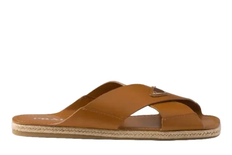 Prada Crisscross Lederen Slipper Light Tan