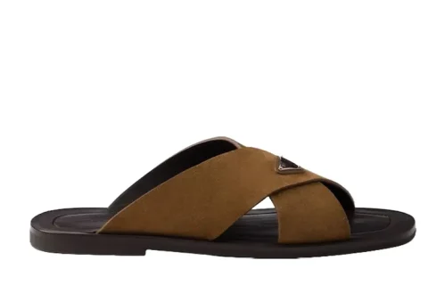 Prada Crisscross Suède Slipper Tabaco