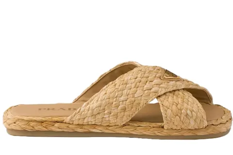 Prada Raffia Criscros Slippers Sand Prada Raffia Criscros Slippers Sand