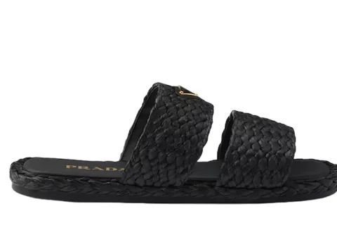 Prada Raffia Slippers Zwart Prada Raffia Slippers Zwart