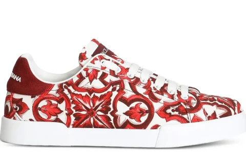 Dolce & Gabbana Portofinio Majolica Canvas Sneakers Rood-Wit