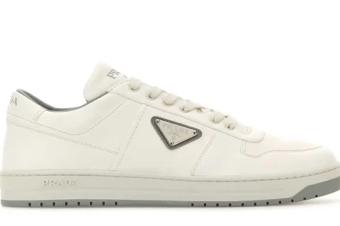 Prada Downtown Lederen Sneakers Gebroken Wit