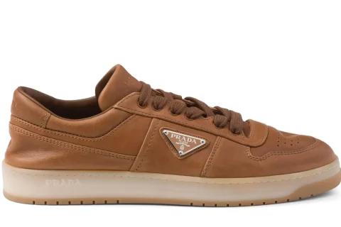 Prada Downtown Nappa Lederen Sneakers Camelbruin