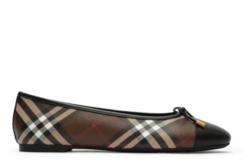 Burberry Check Canvas Highgate Ballerinas "Tobacco brown" Dames schoenen